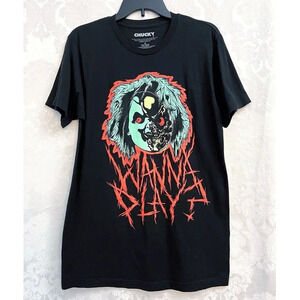 Seed Of Chucky Childs Play Movie Black Graphic Wanna Play? T-Shirt Size M GUC
